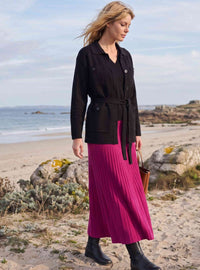 Jupe longue plissée en laine rose