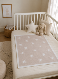 Plaid bébé étoiles 100% laine beige pastel