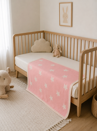 Plaid bébé étoiles 100% laine rose poudre