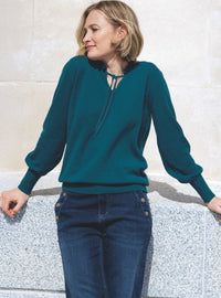 Pull femme laine mérinos et cachemire bleu de prusse