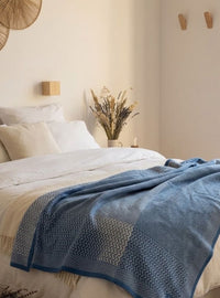Grand plaid laine mérinos bleu océan