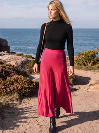Jupe longue plissée rose rubis Alexandra