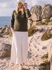 Jupe longue plissée laine mérinos blanche Alexandra