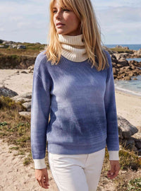 Pull côte anglaise laine mérinos bleu Eugénie