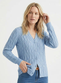 Gilet femme torsadé en coton bleu azur