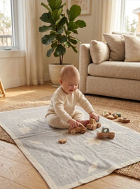 Plaid bébé personnalisable motif sous-bois laine mérinos gris métal