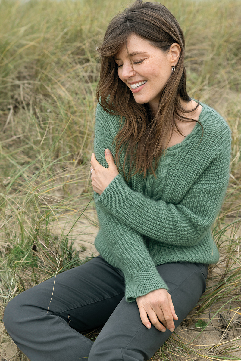 pull maille perlée vert sauge 7648